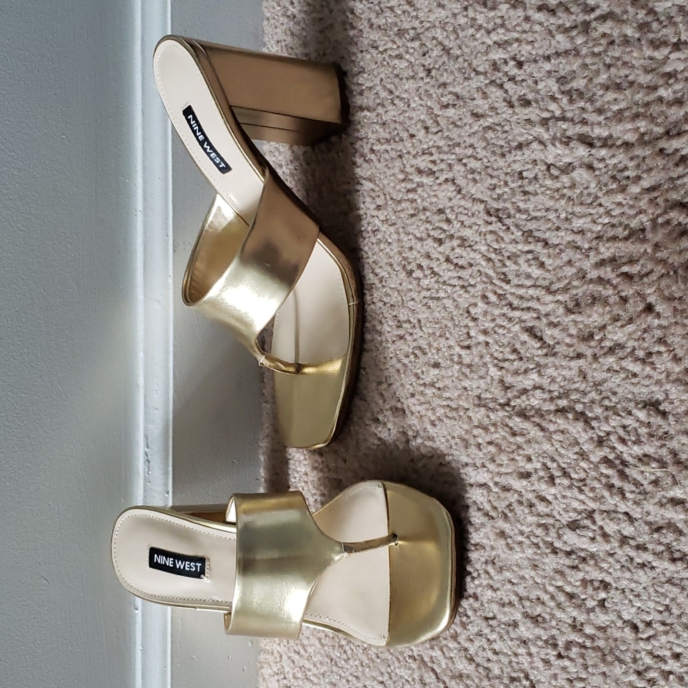 Gold Block Heel Sandals